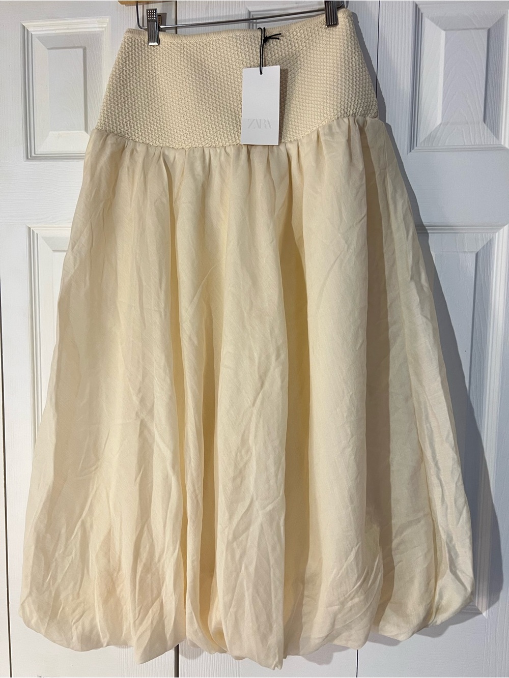 Zara Combined Knit Balloon Midi Skirt Ecru Size S NWT - Picture 10 of 14